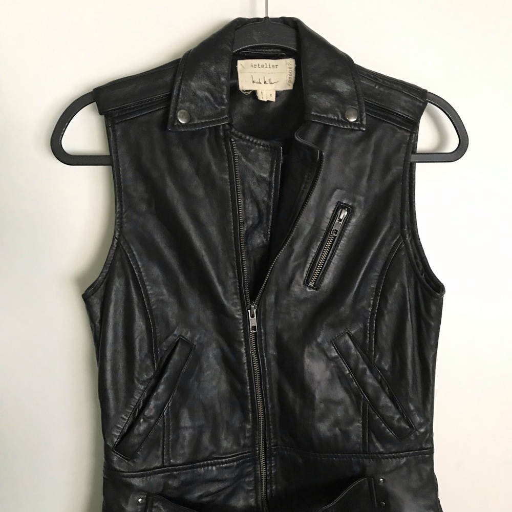 Artelier by Nicole Miller black leather moto dress - Picture 4 of 8